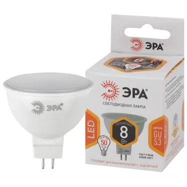 Лампа светодиодная низковольтная LED 8 Вт 640Лм 2700К софит теплый GU5.3 12В LED MR16-8W-12V-827-GU5.3 Standart