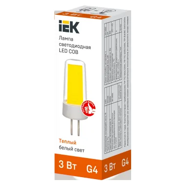 Лампа светодиодная COB капсула 3Вт 230В 3000К керамика G4 IEK