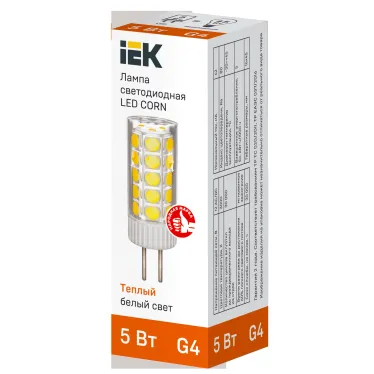 Лампа светодиодная CORN капсула 5Вт 12В 3000К керамика G4 IEK