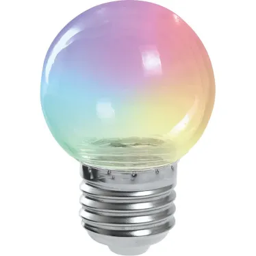 Лампа светодиодная LED 1вт Е27 RGB прозрачный плавная смена цвета шар