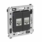Avanti Компьютерная розетка RJ-45 без шторки в стену, кат.6А двойная экранированная, Черный матовый