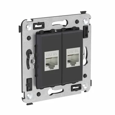 Avanti Компьютерная розетка RJ-45 без шторки в стену, кат.6А двойная экранированная, Черный матовый