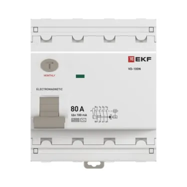 Выключатель дифференциального тока ВД-100N 4P 80А 100мА тип AC эл-мех 6кА PROXIMA