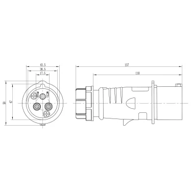 Вилка кабельная 16A 2P+E IP44 переносная 230V