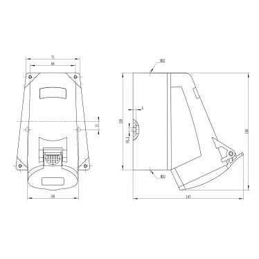 Розетка кабельная наружная IP44 32A 2P+E 230V