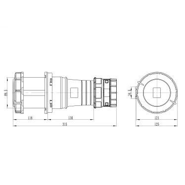 Розетка кабельная IP67 125A 2P+E 230V