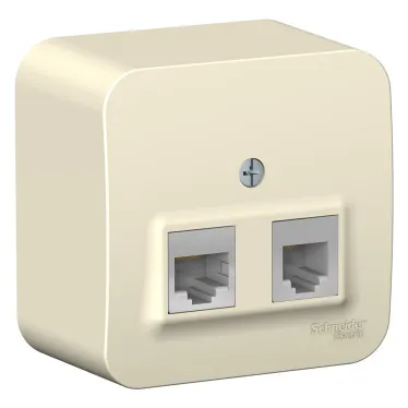 Розетка BLANCA наружная двойная компьютерная RJ45+телефонная RJ11, кат.5e, с изолирующей пластиной, молочный