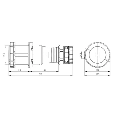 Розетка кабельная IP67 125A 3p+E+N 400V