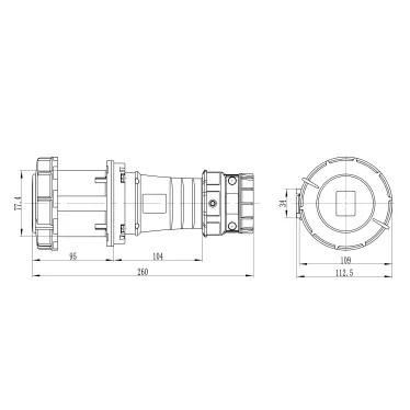 Розетка кабельная IP67 63A 2P+E 230V