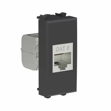 Avanti Компьютерная розетка RJ-45 без шторки модульная, кат.6 экранированная, Черный матовый, 1 модуль