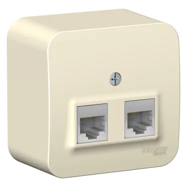Розетка BLANCA наружная двойная компьютерная RJ45, кат.5e, с изолирующей пластиной, молочный