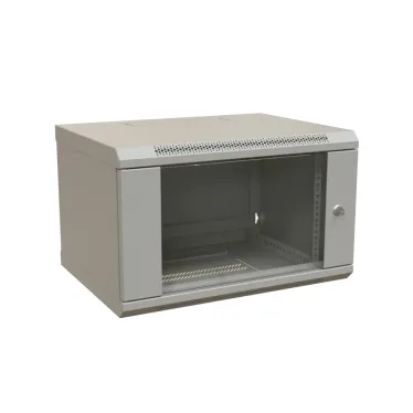 Шкаф настенный 19-дюймовый 19'' 6U 367x600х450мм стеклянная дверь с перфорацией ручка с замком серый RAL 7035 WRline''