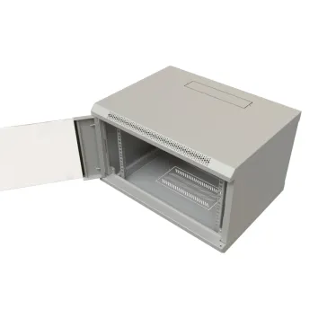 Шкаф настенный 19-дюймовый 19'' 9U 500x600х450мм стеклянная дверь с перфорацией ручка с замком серый RAL 7035 WRline''