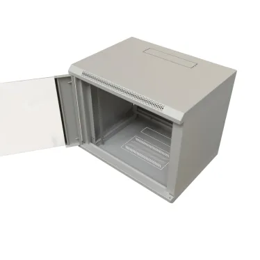Шкаф настенный 19-дюймовый 19'' 15U 775x600х600мм стеклянная дверь с перфорацией ручка с замком серый RAL 7035 WRline''