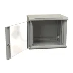Шкаф настенный 19-дюймовый 19'' 15U 775x600х600мм стеклянная дверь с перфорацией ручка с замком серый RAL 7035 WRline''