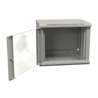 Шкаф настенный 19-дюймовый 19'' 15U 775x600х600мм стеклянная дверь с перфорацией ручка с замком серый RAL 7035 WRline''