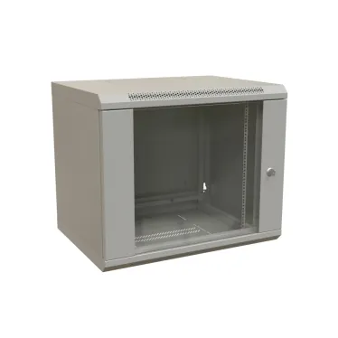Шкаф настенный 19-дюймовый 19'' 15U 775x600х600мм стеклянная дверь с перфорацией ручка с замком серый RAL 7035 WRline''