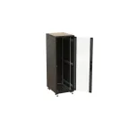 Шкаф напольный 19-дюймовый. 32U. 1610x600х800 мм (ВхШхГ). передняя стеклянная дверь со стальными перфорированными боковинами. задняя дверь сплошная. ручка с замком. цвет черный (RAL 9004) (разобранный)