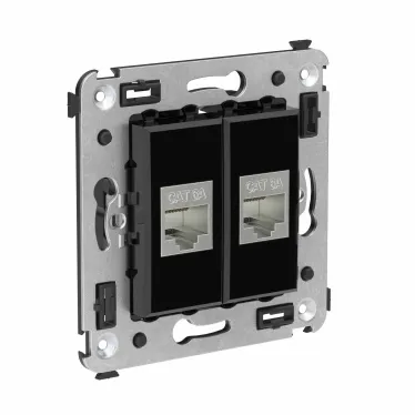 Avanti Компьютерная розетка RJ-45 без шторки в стену, кат.6А двойная экранированная, Черный квадрат