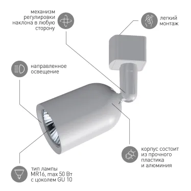 Трековый светильник однофазный TR41-GU10 WH MR16 белый