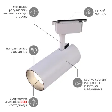 Светильник трековый однофазный TR5-30 COB WH 30 ватт 4000К 2100Лм белый