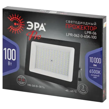 Прожектор светодиодный уличный 100Вт 10000лм 6500К IP65 призма PRO LPR-062-0-65K-100 ЭРА