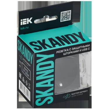 SKANDY Розетка с заземлением с защитными шторками 16А с USB C 18Вт SK-R17T титан IEK
