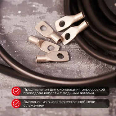 Наконечник медный луженый ТМЛ-Р 10–6 (10кв мм - 6мм) 100шт, REXANT