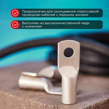 Наконечник ТМЛ 70-10-13 (70 кв мм - 10 мм) ГОСТ 7386-80 (в упак. 2 шт.), REXANT