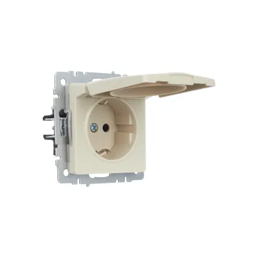 BRITE Розетка с заземлением с защитными шторками и крышкой 16А IP44 РСбш10-3-44-БрКр бежевый