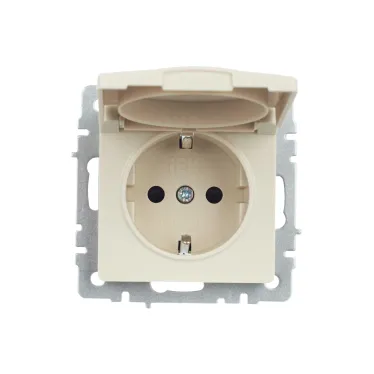 BRITE Розетка с заземлением с защитными шторками и крышкой 16А IP44 РСбш10-3-44-БрКр бежевый