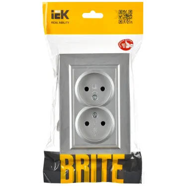 BRITE Розетка 2-местная без заземления с защитными шторками 10А в сборе РСш12-2-БрА алюминий IEK