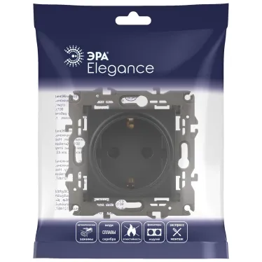 Розетка 2P+E Schuko, 16А-250В, Эра Elegance, антрацит, 14-2101-05