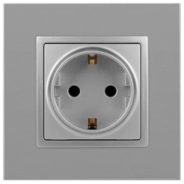 Розетка 2P+E Schuko со шторками, 16А-250В, Эра Elegance, алюминий, 14-2102-03