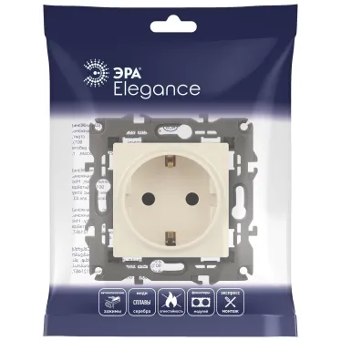 Розетка 2P+E Schuko со шторками, 16А-250В, Эра Elegance, сл.кость, 14-2102-02