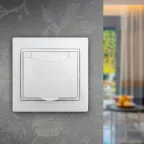 Розетка 2P+E Schuko с крышкой штор., 16А-250В, СУ, б.л., Plano, белый, 1Э-207-01