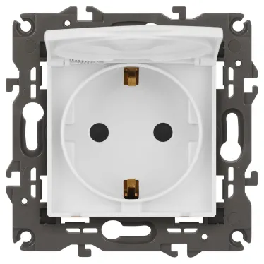 Розетка 2P+E Schuko со шторками с крышкой, 16А-250В, Эра Elegance, белый, 14-2103-01