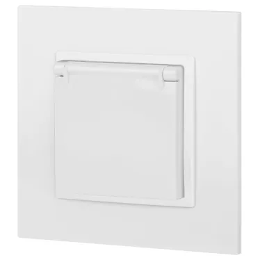 Розетка 2P+E Schuko со шторками с крышкой, 16А-250В, Эра Elegance, белый, 14-2103-01