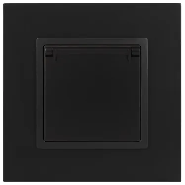 Розетка 2P+E Schuko со шторками с крышкой, 16А-250В, Эра Elegance, антрацит, 14-2103-05