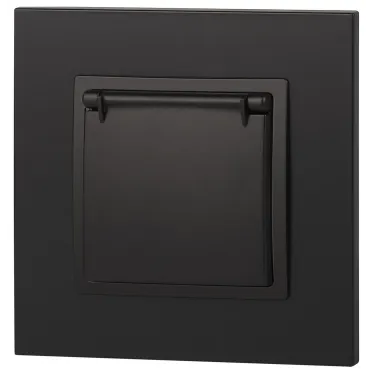 Розетка 2P+E Schuko со шторками с крышкой, 16А-250В, Эра Elegance, антрацит, 14-2103-05