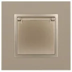 Розетка 2P+E Schuko со шторками с крышкой, 16А-250В, Эра Elegance, шампань, 14-2103-04