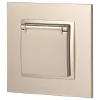 Розетка 2P+E Schuko со шторками с крышкой, 16А-250В, Эра Elegance, шампань, 14-2103-04