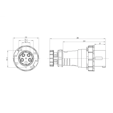 Вилка кабельная IP67 125A 3p+E+N 400V