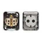 Розетка одноместная (керамика) Mini OG IP54, с заземлением, о/у, серая