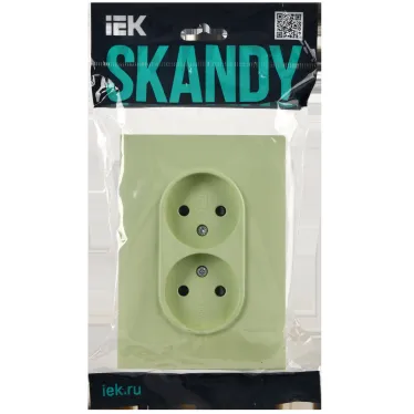 SKANDY Розетка 2-местная без заземления с защитными шторками 10А в сборе SK-R09G мятный IEK