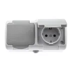Розетка Intro Atlantic 5-204-03 двойная с заземлением 2х2P+E Schuko шторки, 16А-250В, IP54, открытой установки, серый