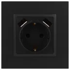 Розетка 2P+E 16A-250В, штор. с 2xUSB 5В-3А, Эра Elegance, антрацит 14-4109-05