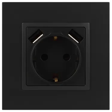 Розетка 2P+E 16A-250В, штор. с 2xUSB 5В-3А, Эра Elegance, антрацит 14-4109-05
