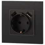 Розетка 2P+E 16A-250В, штор. с 2xUSB 5В-3А, Эра Elegance, антрацит 14-4109-05