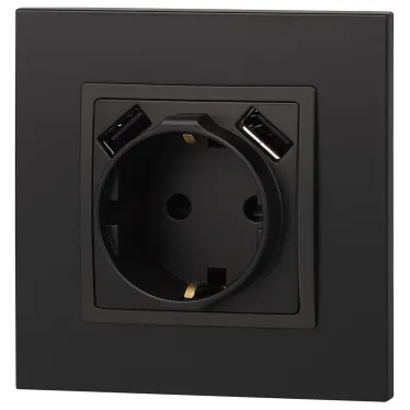 Розетка 2P+E 16A-250В, штор. с 2xUSB 5В-3А, Эра Elegance, антрацит 14-4109-05